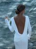 Cutenew High Street Women Maxi Dresses Classic Solid Backless Full Sleeve Sheath Concise Robe Female Elegant Banquet Vestidos_ecoleips.com