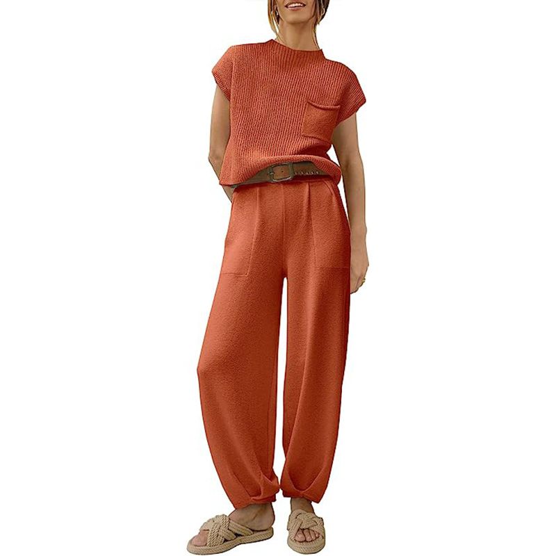Women's Clothing Popular Sweater Suits For Women, Two Piece Knitted Tops, High Waisted Pants, Sportswear, Casual Home Wear Suits_ecoleips.com