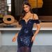 Women's Clothing Sequined Dress New Style Evening Dress Sexy Sling Beaded Splicing Mesh Model For Women_ecoleips.com