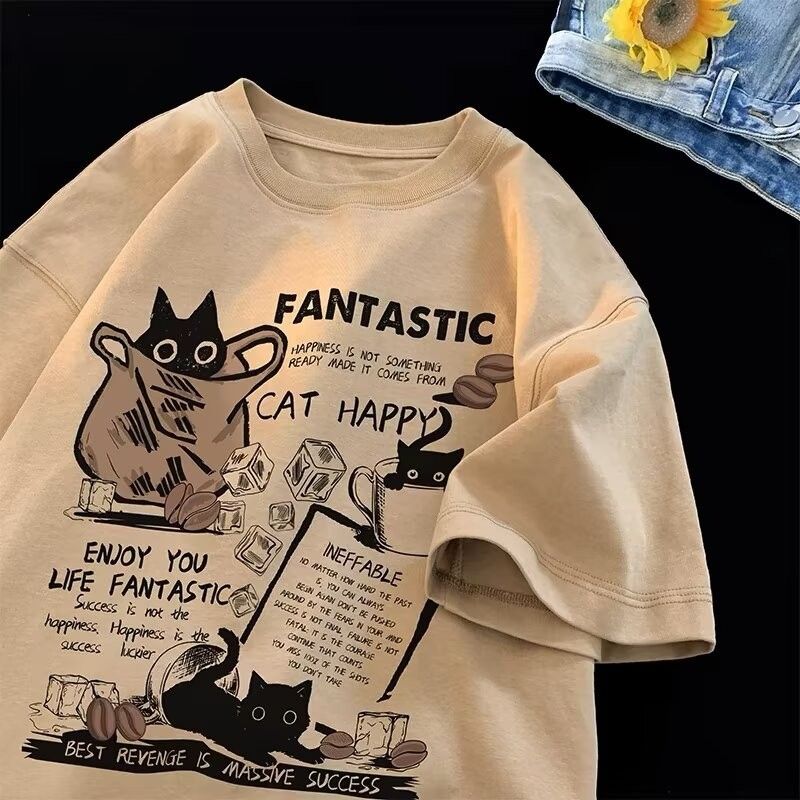 M-8XL 2025 New Summer Korean Style Fun Cartoon Print T-shirt Man Women Unisex Oversized Plus Size Tshirt Trendy Tees_ecoleips.com