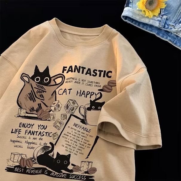 M-8XL 2025 New Summer Korean Style Fun Cartoon Print T-shirt Man Women Unisex Oversized Plus Size Tshirt Trendy Tees_ecoleips.com