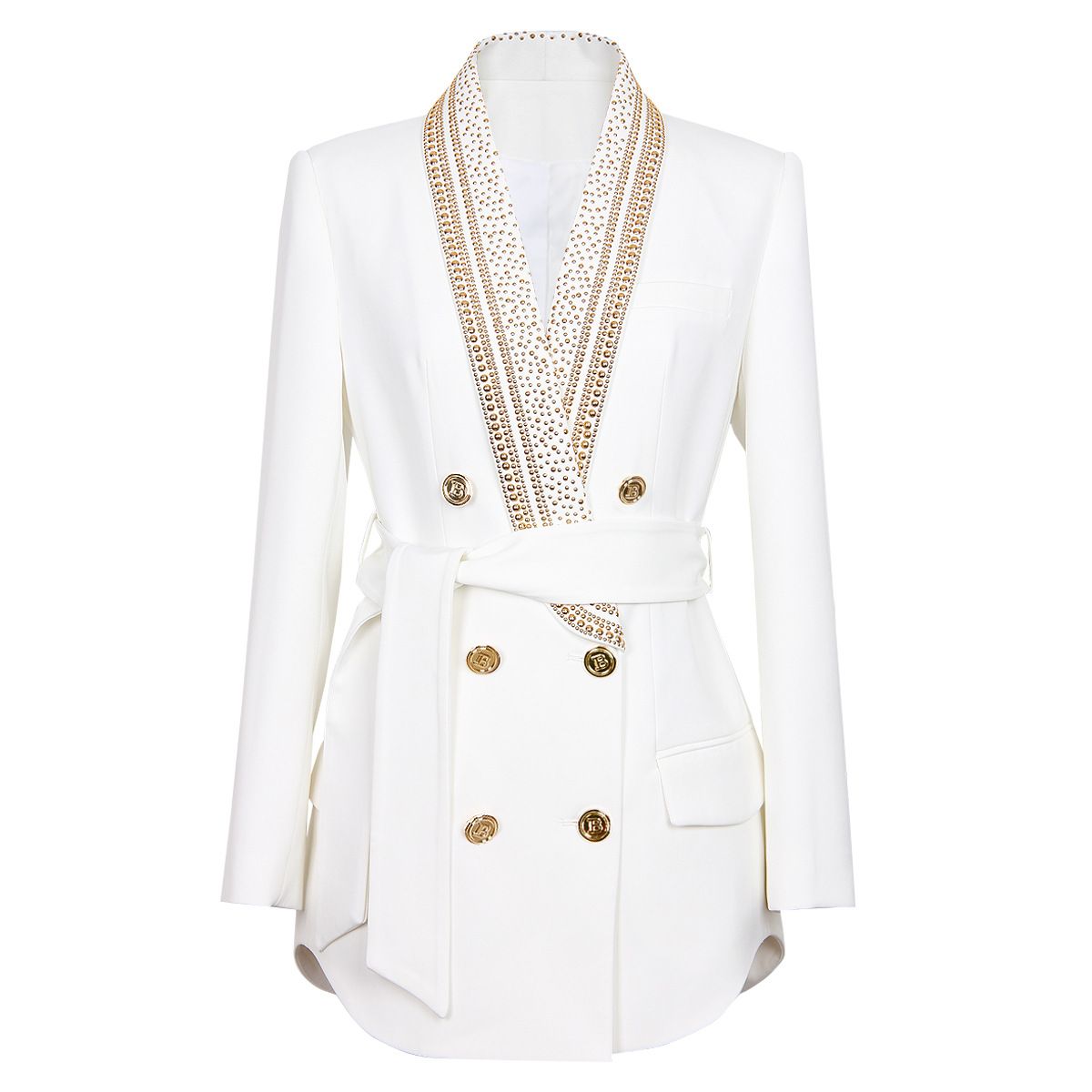 Women's Clothing Fashion New Bronzing Belt Green Fruit Collar Mid Length Women's Suit Jacket Black And White_ecoleips.com