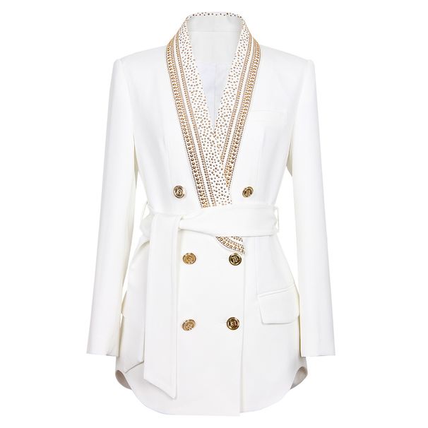 Women's Clothing Fashion New Bronzing Belt Green Fruit Collar Mid Length Women's Suit Jacket Black And White_ecoleips.com
