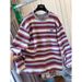 Plus-size Girl's High-end Color-block Striped Cartoon Sweatshirt For Women, Autumn Winter, College Style, Loose And_ecoleips.com
