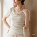 Lyocell Tencel Swing Neck Short Sleeve T-Shirt Women's Summer Waist French Green Shoulder Top_ecoleips.com