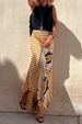 Women's Clothing A Line Printed Skirt Comfortable Casual Skirt + Sleeveless Tassel Vest Set_ecoleips.com