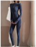 K Women's Fitted Gym Training Dance Zippered Long Sleeve Sensual Yoga Bodysuit_ecoleips.com