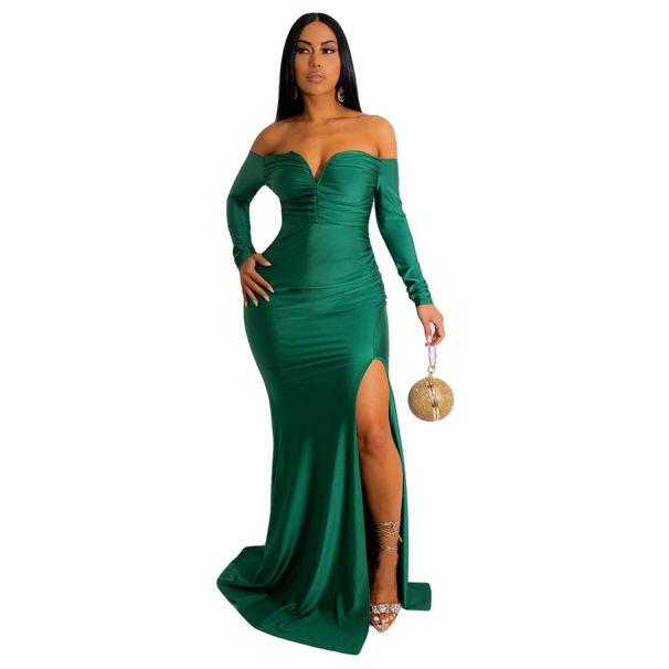 Women's Silk Long Dress Gown AL228 Sexy Floor Length Skirt Long Sleeve Latin Style_ecoleips.com