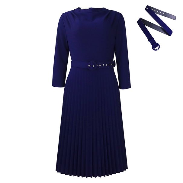 Women's Clothing women's fashionable temperament elegant pleated skirt elegant solid color large size dress_ecoleips.com