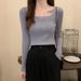 girl Square Slim Fit Long Sleeve Base Shirt 2025 Autumn New Korean Style Low Neck Inner Sweater Women Knitted Student Top_ecoleips.com
