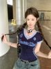 Women's Clothing Summer Women's Slim Fit V Neck T-Shirt Color Block Letter Print Hot Girl Style Short Sleeve Top Style_ecoleips.com