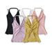 Purely Sensual Lace Spliced Halter Neck Camisole Women, Summer Design, V-neck Sleeveless Slim-fit Top For Outerwear_ecoleips.com