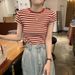 Striped Base Shirt, Summer 2024 New Design, Short-sleeved T-shirt Women, American Retro Style, Slim-fit Top For Students_ecoleips.com