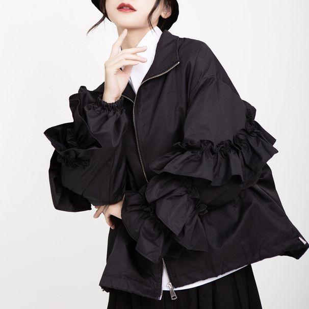 Aria Basics 2025 Autumn Design Jacket With 3D Decoration Ruffled Puff Sleeves Warm Women's European And American Trendy Brand_ecoleips.com