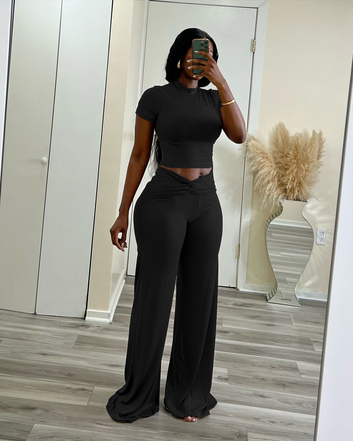 High Elasticity Slimming Wide Leg Pants Set High Waisted Twisted Two Piece Set Solid Color European And American Style Summer Wear For Women D10129_ecoleips.com