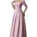 Women's Elegant Long Summer Dress With Waist Slimming Square Neck Puff Sleeves Simple European American Style_ecoleips.com