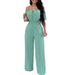 K Women's One-shoulder Waist-cinching Loose Straight-leg Jumpsuit; V-neck Versatile Work Pants. No Bag_ecoleips.com