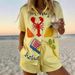 Summer Vacation Style Women's Clothing Set Printed Collared Short Sleeve Shirt And Shorts_ecoleips.com