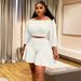 K New Plus Size Women's Clothing With Pleated One Neck And Fluffy Waist Cinching Casual Two-piece Set_ecoleips.com