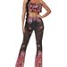 Women's Fashion Super Design Sense Unique Print Tube Top Tight See-through Lace Flared Pants_ecoleips.com
