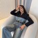Women's Clothing Stitching Denim Jumpsuit High Waist Casual Straight Denim High Waist Straight Leg Casual Overalls Long Sleeve Stitching Design_ecoleips.com