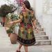 2025 Women's Spring Summer Casual Bohemian Style Long High Waist Loose Printed V-neck Dress_ecoleips.com