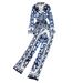 Fashion Suit For Women With Blazer Collar, Celadon Print, Waist-Cinching Shirt, Two-Piece Set, Casual High-Waisted_ecoleips.com