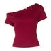 Women's Off-Shoulder T-Shirt European American Style Irregular Button Decoration Waist Cinching Short Sleeve Top New Arrival 2025_ecoleips.com