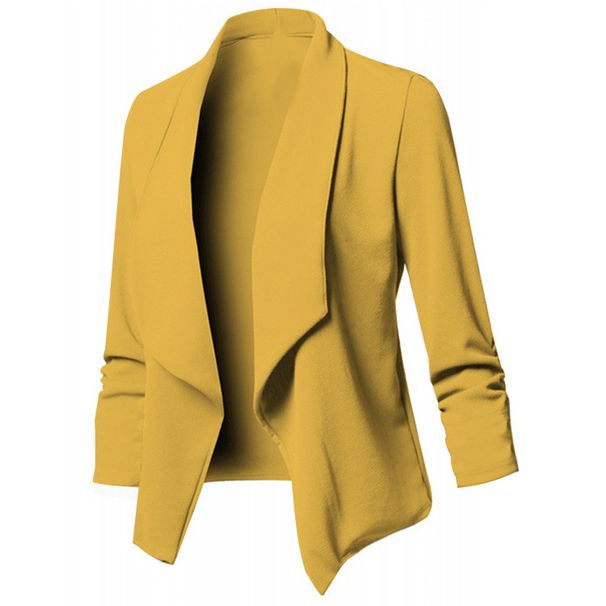 Women's Clothing Slim Fit Long Cuff Elastic Band Solid Color Versatile Collar Lapel Small Suit Jacket_ecoleips.com