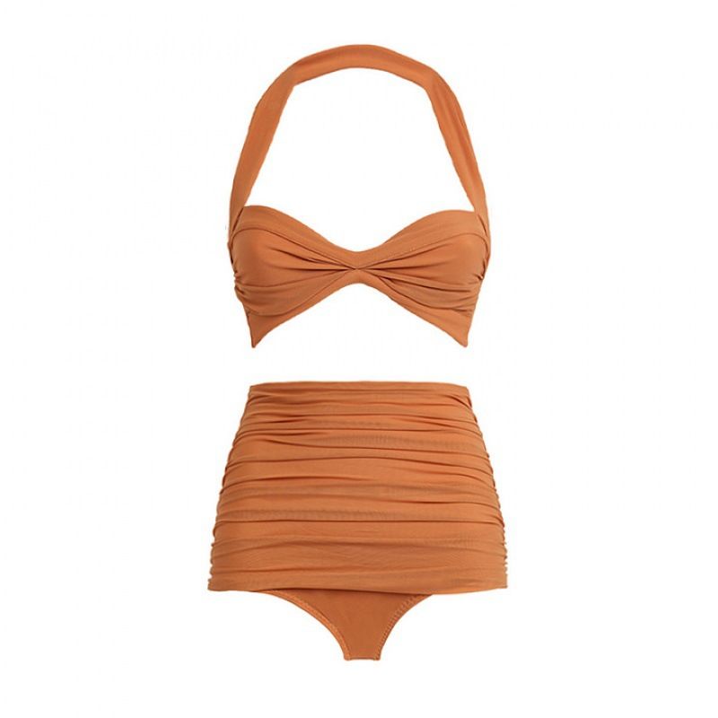 Women's Clothing Women's One Shoulder Bikini Retro Style Swimsuit Set Quick-Dry Polyester Mesh Splicing Modest Coverage Two Piece Summer Beachwear_ecoleips.com