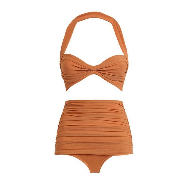 Women's Clothing Women's One Shoulder Bikini Retro Style Swimsuit Set Quick-Dry Polyester Mesh Splicing Modest Coverage Two Piece Summer Beachwear_ecoleips.com