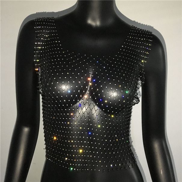 y2k Sexy Mesh Crop Tops For Women 2025 Summer Rhinestones Fashion Party See Through Fishnet Tank Hollow Out Backless Top New_ecoleips.com