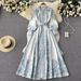 Women's Retro Palace Style Dress Lapel Lantern Sleeves Printed Single Breasted Large Swing A-Line Knee Length Spring Autumn_ecoleips.com