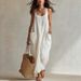 Women's Summer Cotton Linen Long Dress Temperament Casual Style with Pockets Suspender Design_ecoleips.com