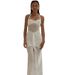European American Style Women's Solid Color Dress Sexy Halter Neck Sleeveless Strapless Backless High Slit Long Dress_ecoleips.com