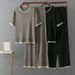 Summer Knit Two Piece Set for Women Simple Loose Short Sleeved Knit Top And Wide Leg Pants Cross Border Style_ecoleips.com