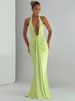 Mozision Deep V Neck Draped Ruched Sexy Maxi Dress Women Summer Fashion Halter Sleeveless Backless Club Party Long Dress Elegant_ecoleips.com