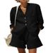 Women's Casual Linen Faux Cotton Suit Two Piece Set Loose Fit with Commuter Pockets_ecoleips.com