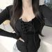 Women's Long Sleeve T-Shirt Pure Alluring Style Spring Autumn Subtle Design Curved Tight Fit Tie up Busty Top 2026_ecoleips.com