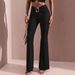 Women's High Waist Flared Pants Stretchy Polyester Trousers with Belt Loops Casual Office Wear Black Burgundy Navy Blue S XL_ecoleips.com