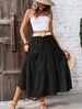 Vacation Style Solid Color Textured Flared Skirt Women's High Waist Flowery Beach Skirt Summer Casual A-Line Swing Skirt_ecoleips.com