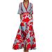 Women's Elegant Temperament V-Neck Printed Pleated Large Skirt Long Dress Fashion Style New_ecoleips.com