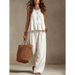 Women's Clothing Summer Women's Ruffle Sleeveless Wide Leg Suit Casual Cotton Linen Blend Style Fashion For Formal & Casual For Women_ecoleips.com