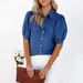 Women's Clothing New Versatile Princess Sleeve Lapel Thin Denim Shirt Casual Top Trendy_ecoleips.com