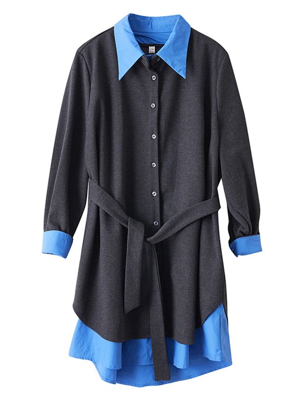 Oversized False Two Piece Long Sleeve Shirt Dress For Women New Loose Casual Vintage Dress Elegant Clothes Spring Autumn 2026_ecoleips.com