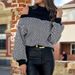 Women's Off-Shoulder Striped Knit Sweater - Soft Acrylic Blend, Relaxed Fit, Chic Half-Turtleneck, Fall & Winter Casual Pullover, Trendy Loose Sleeves_ecoleips.com