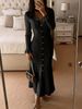 Aria Basics Aria Basics European American Cross-border French-style Lapel Slim-fit Solid Color Elegant Knitted Long Dress For Women In_ecoleips.com