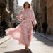 Women's Clothing Women's Long Stand Collar Dress Multi Layer Pearl Ruffle Lace Up Solid Color Resort Style_ecoleips.com