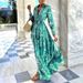 Summer Loose Boho Maxi Beach Dress Sexy Turn-down Collar Button Long Shirt Dress Women Spring Floral Print Pleated Party Dresses_ecoleips.com