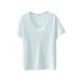 Women's Summer V-Neck T-Shirt Short Sleeve Loose Fit Korean Style Versatile Solid Color Casual Top Cotton_ecoleips.com